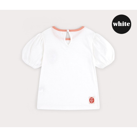 Áo cotton bé gái tay bồng tag ngực kem Hej. HA2889