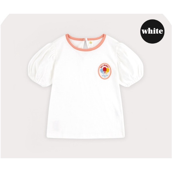 Áo cotton bé gái tay bồng tag ngực kem Hej. HA2889