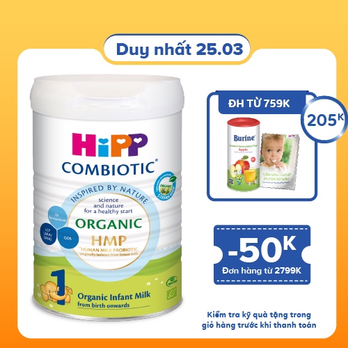 Sữa bột công thức HiPP 1 Organic Combiotic 800g bổ sung DHA trực tiếp.