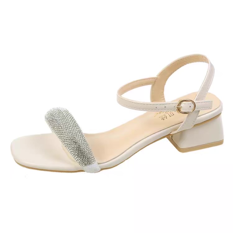 Sandal nữ quai ngang đính đá sang chảnh, gót 3cm H8