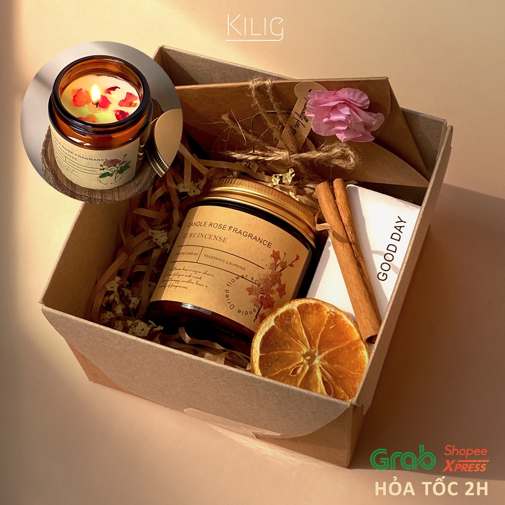 Set quà nến thơm Kilig Chill kèm hoa thật dành tặng nam nữ sáp đậu nành an toàn cho sức khoẻ - KILIG
