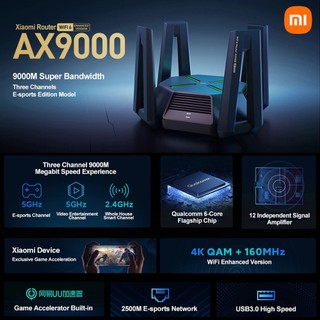 BỘ PHÁT SÓNG WIFI XIAOMI ROUTER WIFI6 AIOT AX6000/Router Wifi 6 AX9000, dành game thủ, ba băng tần kết nối 1000 thiết bị
