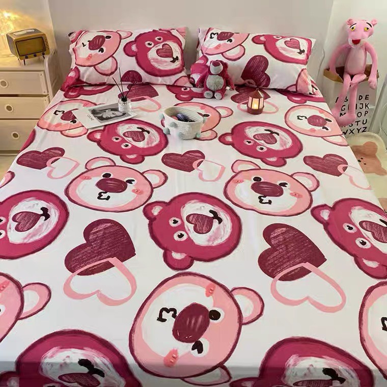 Bộ ga gối ETAMI drap  giường cotton poly 5D,ga trải giường+2 vỏ gối nằm màu gấu Losto