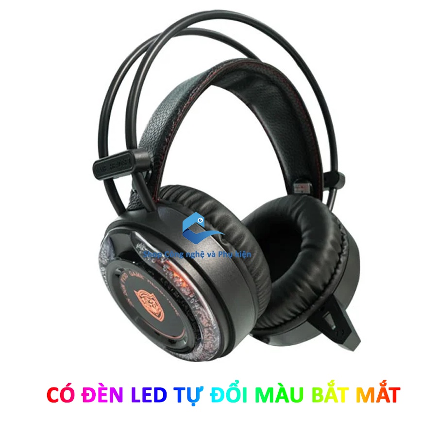 Tai nghe game có mic có đèn led đổi màu nghe nhạc âm thanh studio cổng tròn thông dụng jindun pv3d màu đen chính hãng