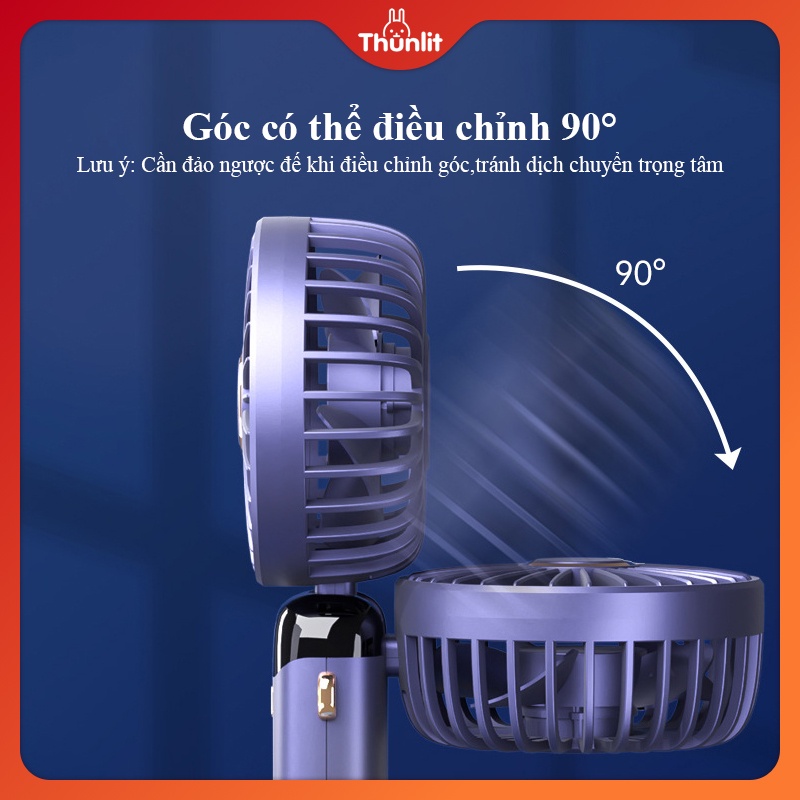 Quạt sạc THUNLIT 3000mah thiết kế di động cầm tay gấp và để bàn với màn hình LED