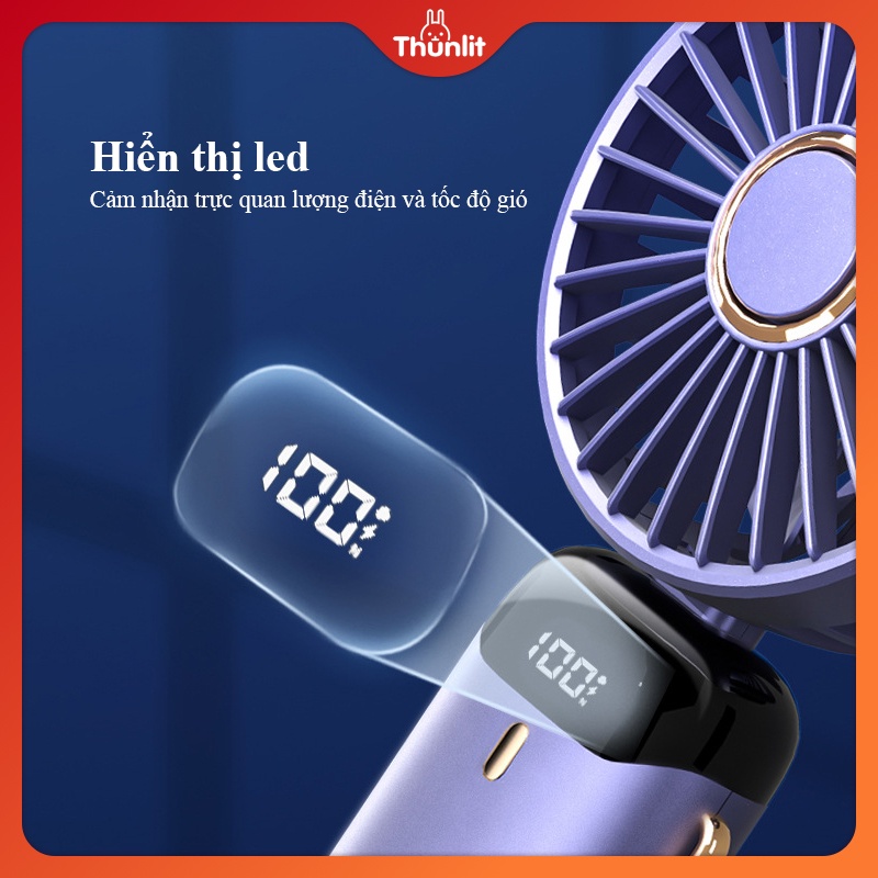 Quạt sạc THUNLIT 3000mah thiết kế di động cầm tay gấp và để bàn với màn hình LED