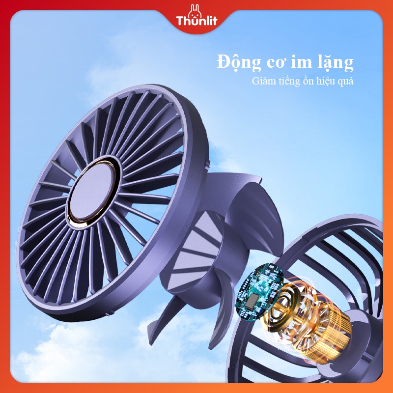 Quạt sạc THUNLIT 3000mah thiết kế di động cầm tay gấp và để bàn với màn hình LED