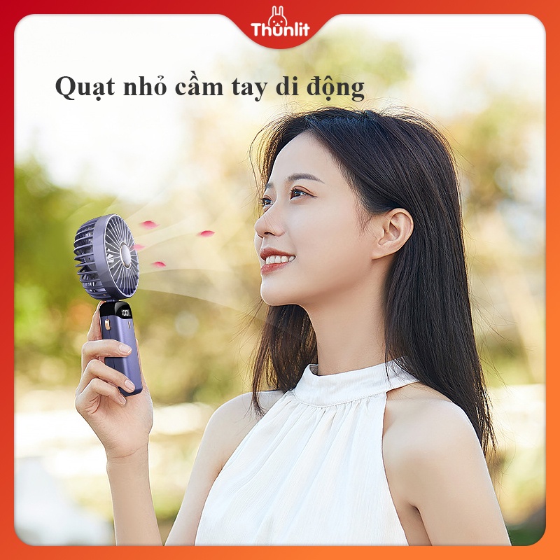Quạt sạc THUNLIT 3000mah thiết kế di động cầm tay gấp và để bàn với màn hình LED