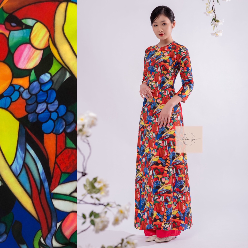 B05-ÁO DÀI HOA IN HOA CỔ TRÒN(có big size 80kg)/ÁO DÀI MAY SẴN/ÁO DÀI LYNKA