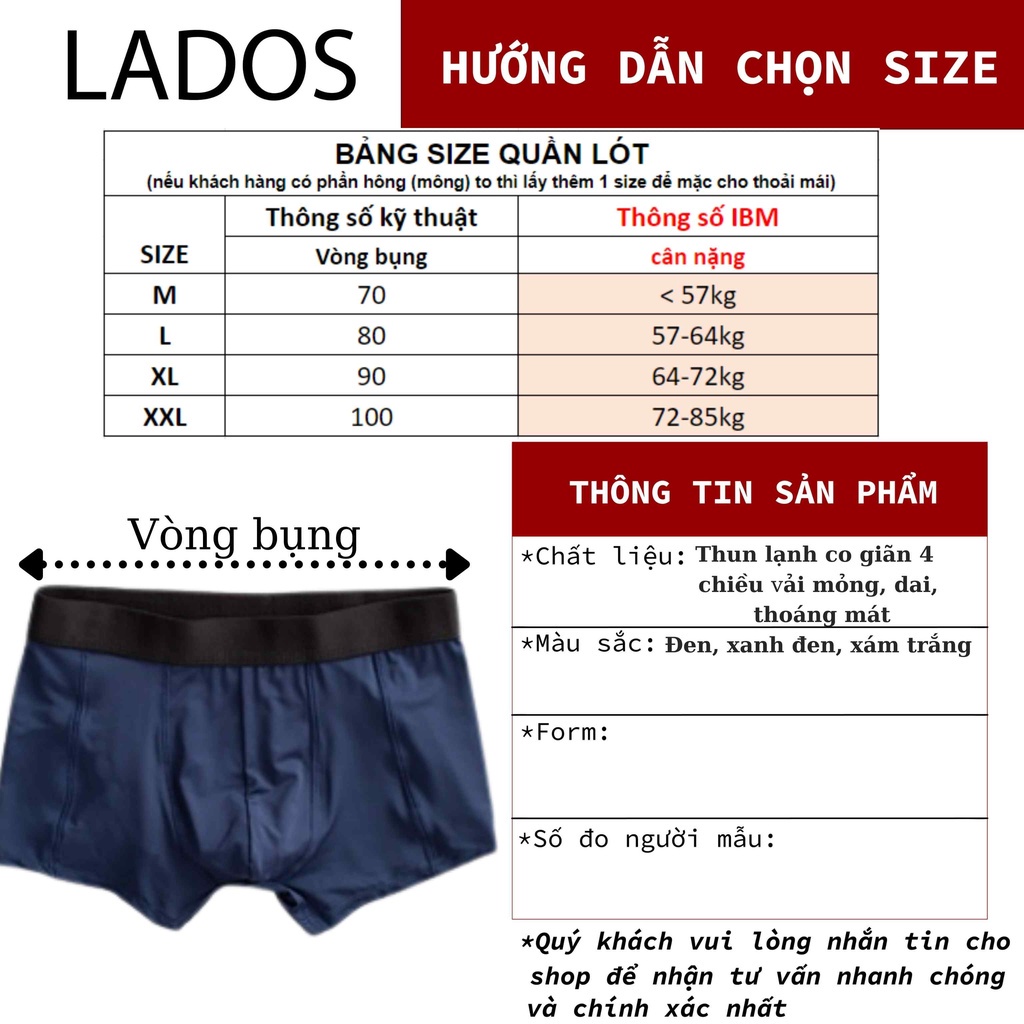 Fashion Quần Lót Nam Boxer Thun Lạnh Lados 4116 - Thun lụa co giãn, dai, thoáng mát, thấm hút mồ hôi tốt