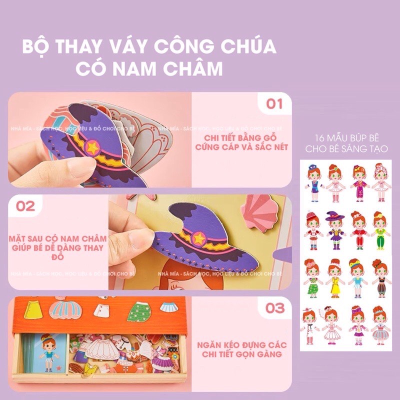 Đồ Chơi Ghép Hình Thiết Kế Thời Trang Công Chúa Theo Mẫu Bằng Gỗ Và Nam Châm Nhiều Hình Chủ Đề Nhân Vật - Hàng loại 1 có