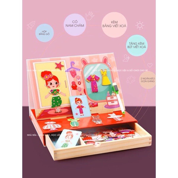 Đồ Chơi Ghép Hình Thiết Kế Thời Trang Công Chúa Theo Mẫu Bằng Gỗ Và Nam Châm Nhiều Hình Chủ Đề Nhân Vật - Hàng loại 1 có