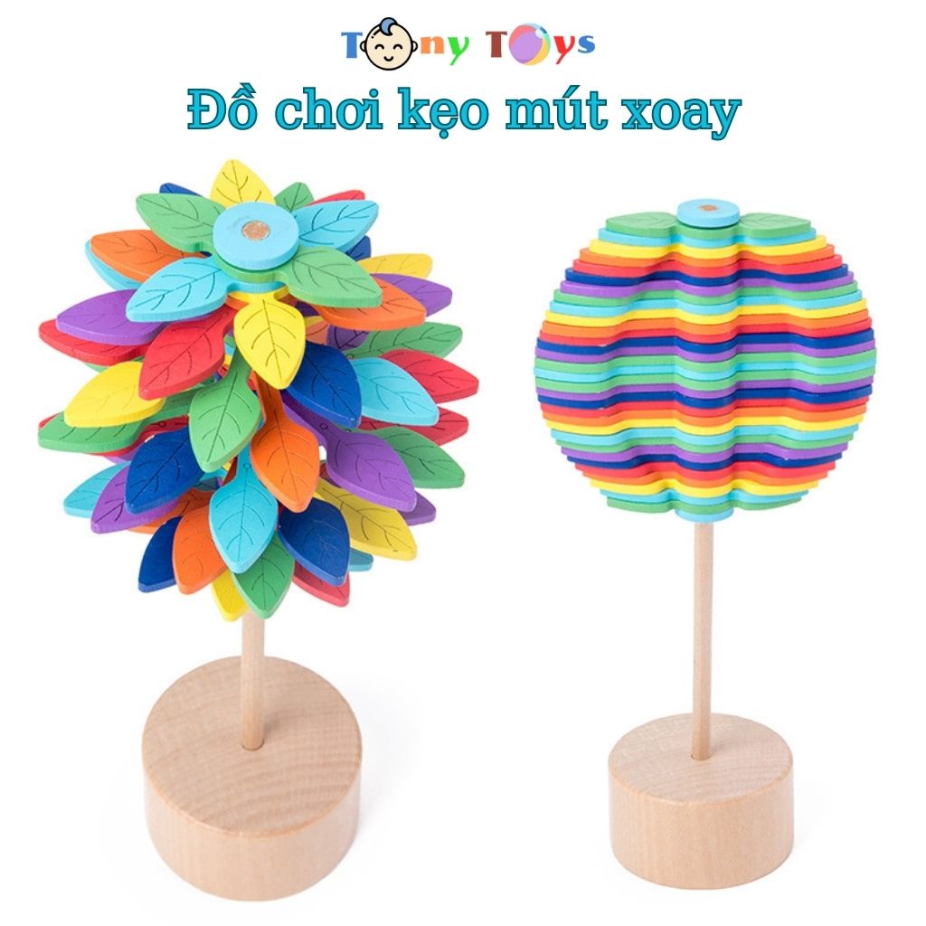 Đồ chơi kẹo mút xoay chất liệu bằng gỗ, nhiều màu sắc, giúp giảm căng thẳng