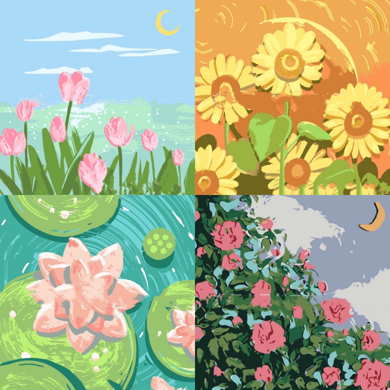 Tranh sơn dầu số hóa KÈM KHUNG mini nhỏ 20x20 - Tranh tô màu theo số hóa