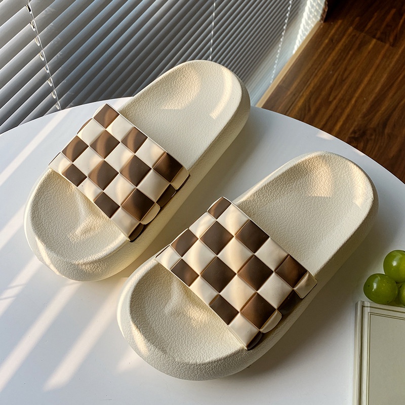 Dép quai ngang SENLIYA đế dày họa tiết caro trắng đen thời trang mùa hè cho nam và nữ