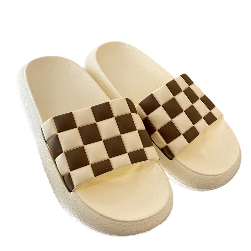 Dép quai ngang SENLIYA đế dày họa tiết caro trắng đen thời trang mùa hè cho nam và nữ