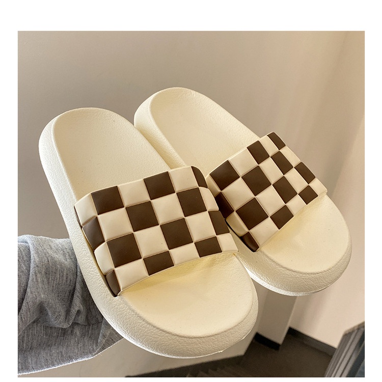 Dép quai ngang SENLIYA đế dày họa tiết caro trắng đen thời trang mùa hè cho nam và nữ