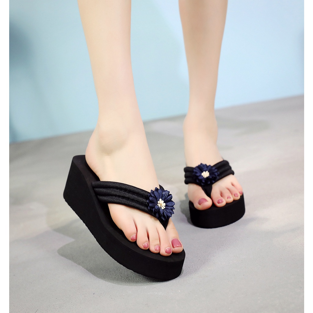 Dép xỏ ngón cao gót đính hoa tho8i72 trang cho nữ