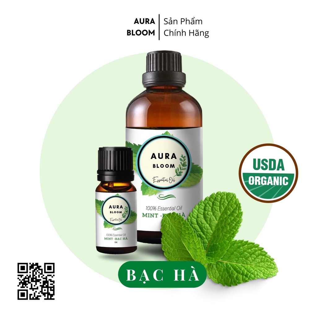 Tinh Dầu Thiên Nhiên Bạc Hà Aura Bloom Nguyên Chất 100ml- 10ml | Có Kiểm Định Nhập Khẩu