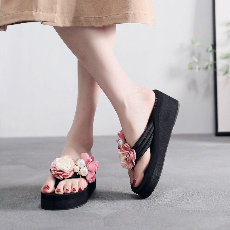 Dép cao gót xỏ ngón đính hoa thanh lịch cho nữ