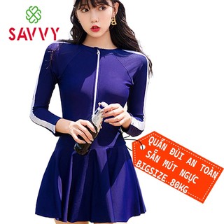 Bikini 1 mảnh liền váy SV1MST , Đồ Bơi nữ tay dài kín, áo tắm đi biển khóa kéo Hàn Quốc đẹp 2023