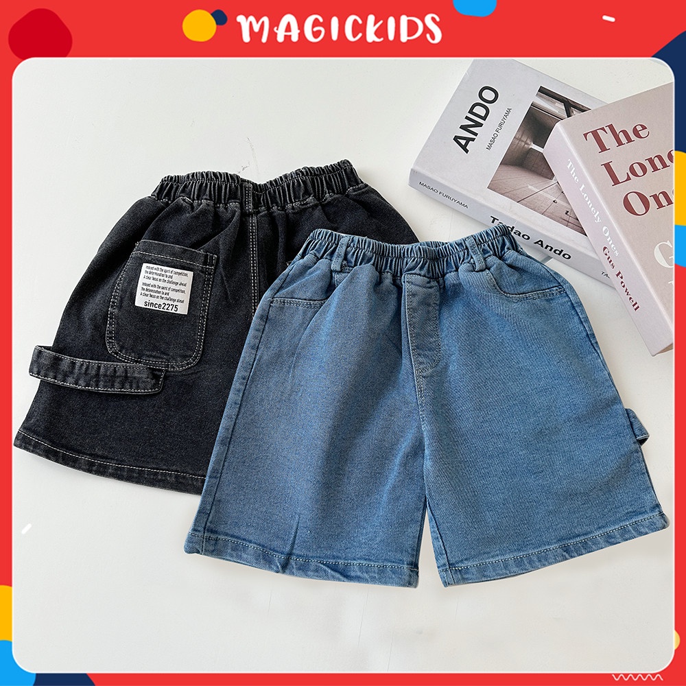 Quần short jean đùi cho bé trai Magickids form rộng size đại 34kg phong cách Hàn Quốc Quần áo trẻ em QU23008