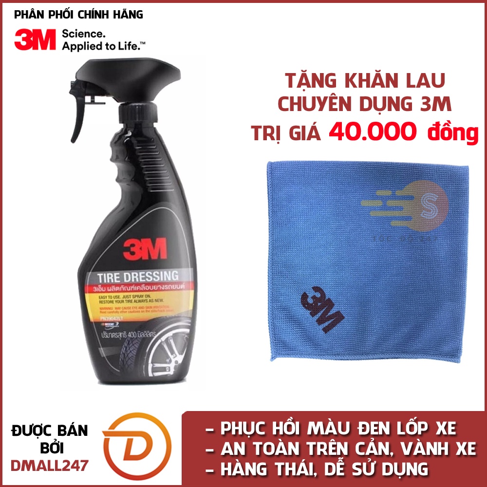 Chai xịt bảo dưỡng lốp ô tô 3M 39042LT tặng khăn lau ô tô chuyên dụng 3M màu ngẫu nhiên