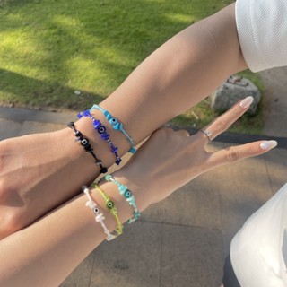 MaCherie Vòng tay Mắt Quỷ Evil Eye thuỷ tinh kết hợp hạt cườm và mã não unisex nam nữ cá tính