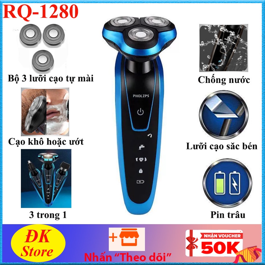 Máy Cạo Râu Đa Năng Thông Minh 3 Trong 1 RQ 1280 lưỡi kép tự mài - Bảo hành 1 đổi 1