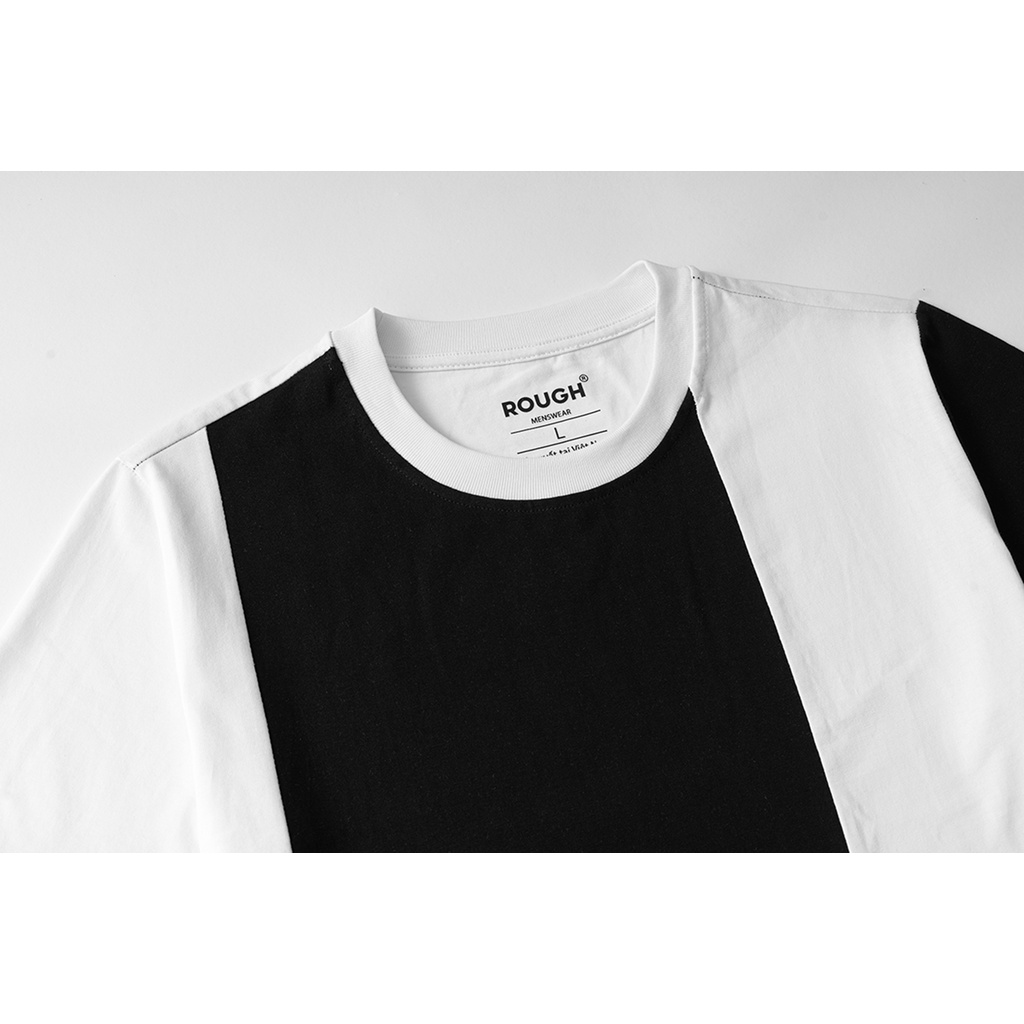 Áo thun nam oversize ROUGH 230gsm cổ bo tròn vải Cotton co giãn phối màu