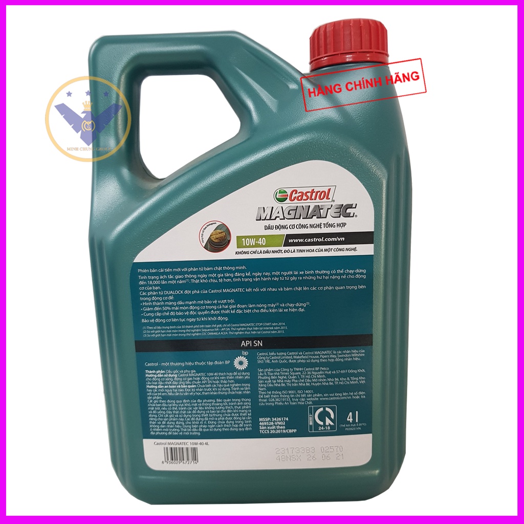 Nhớt ô tô cao cấp Castrol Magnatec 10W-40 SN-CF can 4 Lít