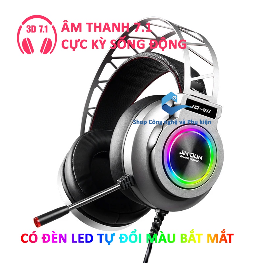 Tai nghe game có mic có đèn led đổi màu nghe nhạc âm thanh vòm 7.1 kết nối usb jindun v11 màu đen chính hãng