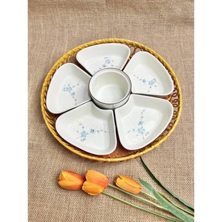 Khay mứt, bộ đồ ăn men khử họa tiết vẽ tay- Gốm sứ Bát Tràng