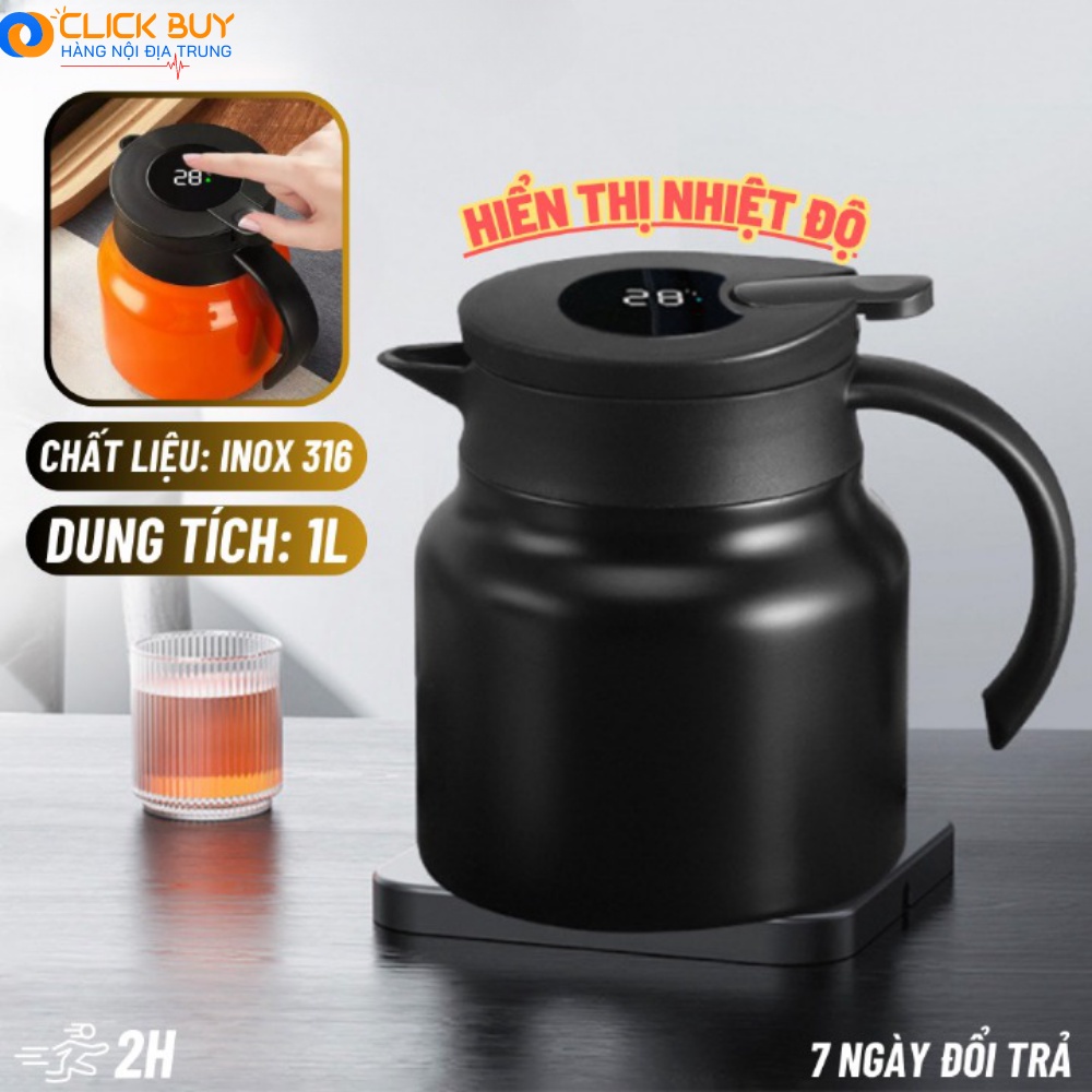 Bình Pha Trà Giữ Nhiệt Ca Giữ Nhiệt Pha Trà Hiển Thị Nhiệt Độ Inox Dung Tích 1 Lít Hàng Cao Cấp