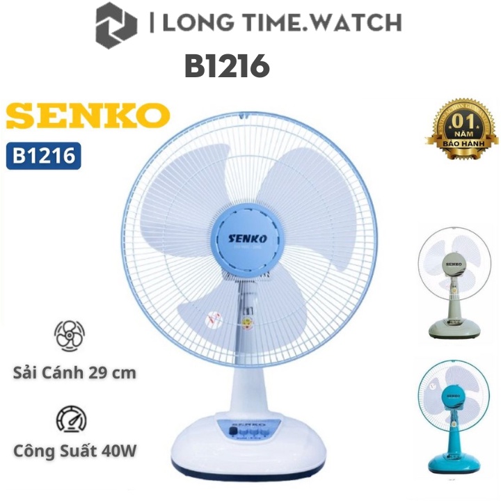 Quạt điện để bàn mini Senko B1216 màu trắng , xám , xanh công suất 40w , 3 tốc độ siêu mát không ồn dạng cây đứng