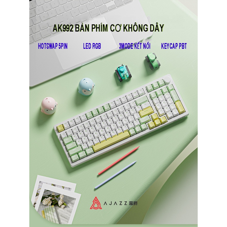 Bàn Phím Cơ  AJAZZ AK992 không dây Hotswap led RGB núm xoay