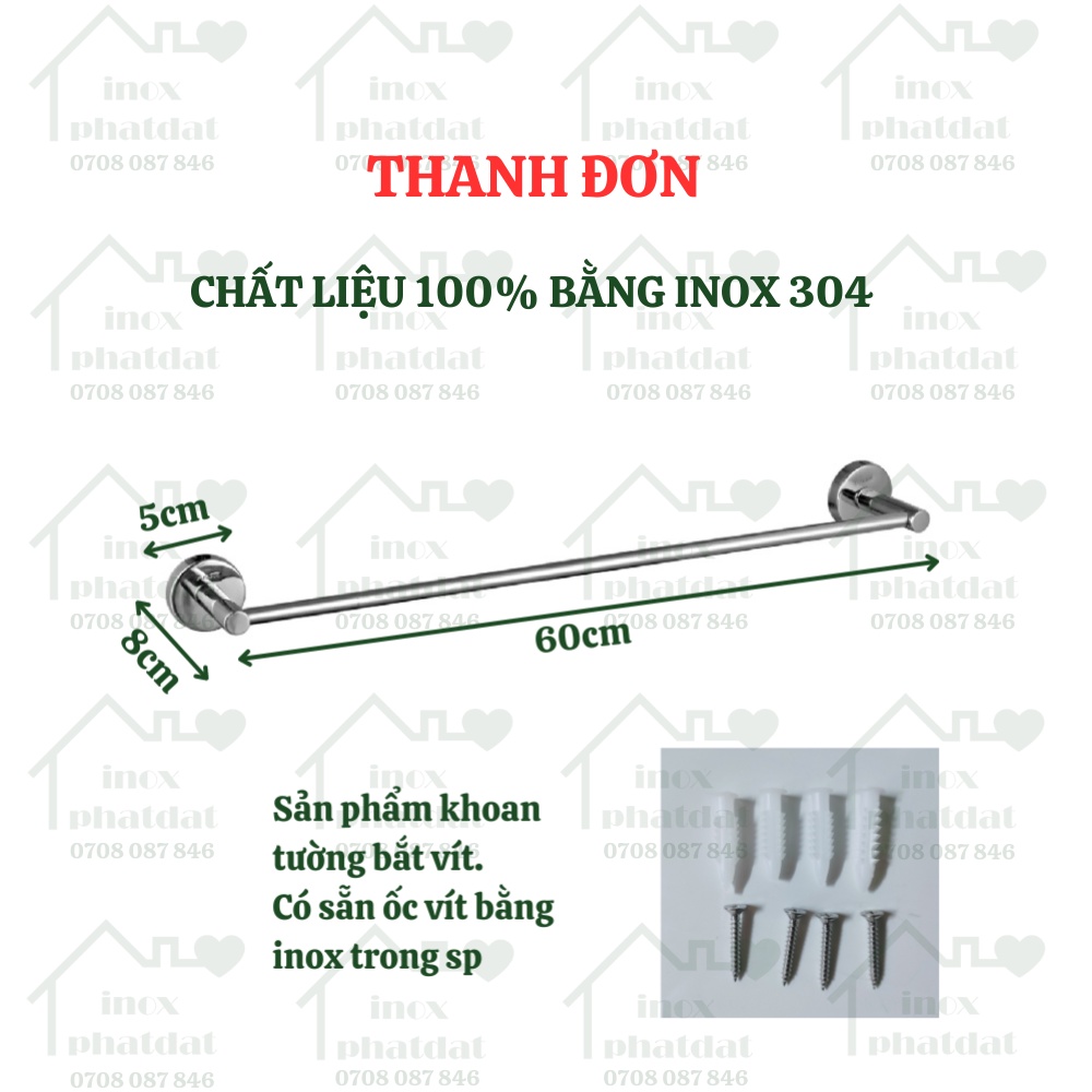 Thanh treo khăn đế âm Inox 304 PHÁT ĐẠT không rỉ sét, máng khăn nhà tắm, giá móc khăn mặt, vắt khăn inox