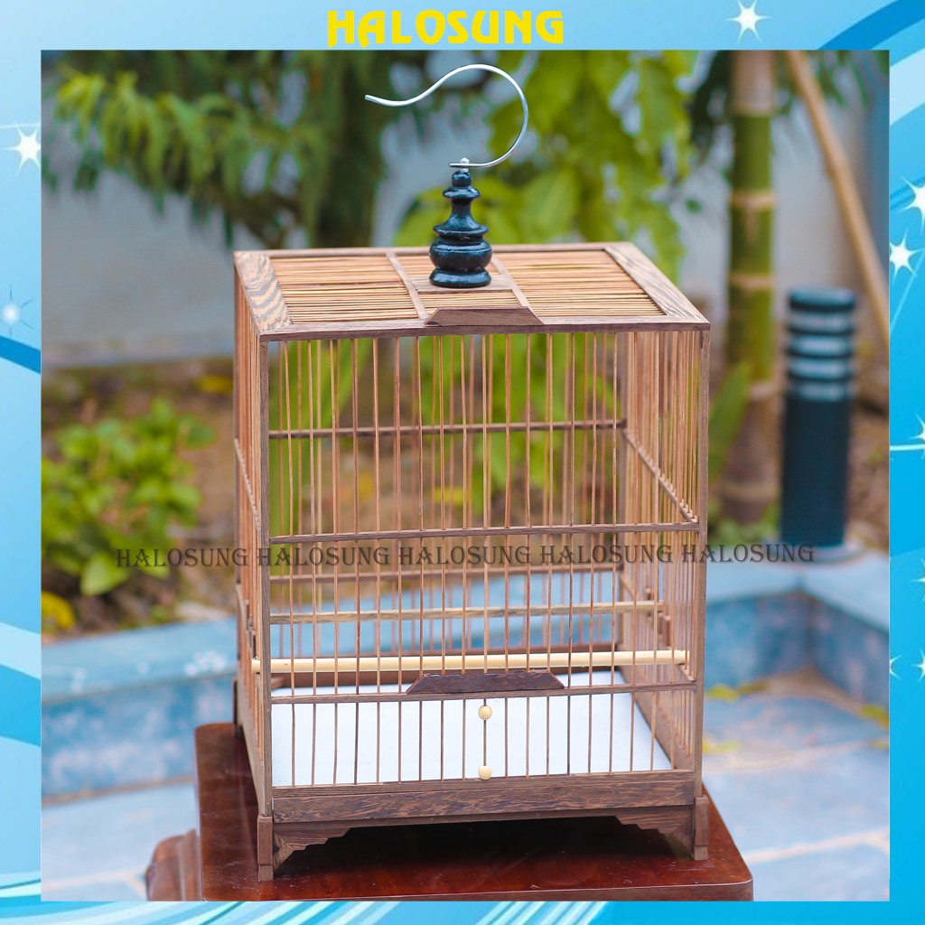 Khung lồng chim Halosung khung lồng chào mào gỗ mun tự lắp ráp kèm phụ kiện lồng chim LC90
