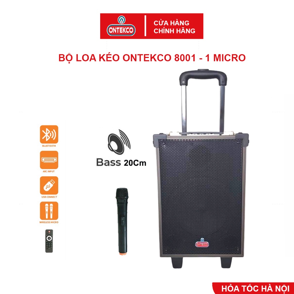 Loa kéo Ontekco 8001 mẫu mới tặng kèm 1 micro karaoke sống động - Hàng chính hãng bh 12 tháng