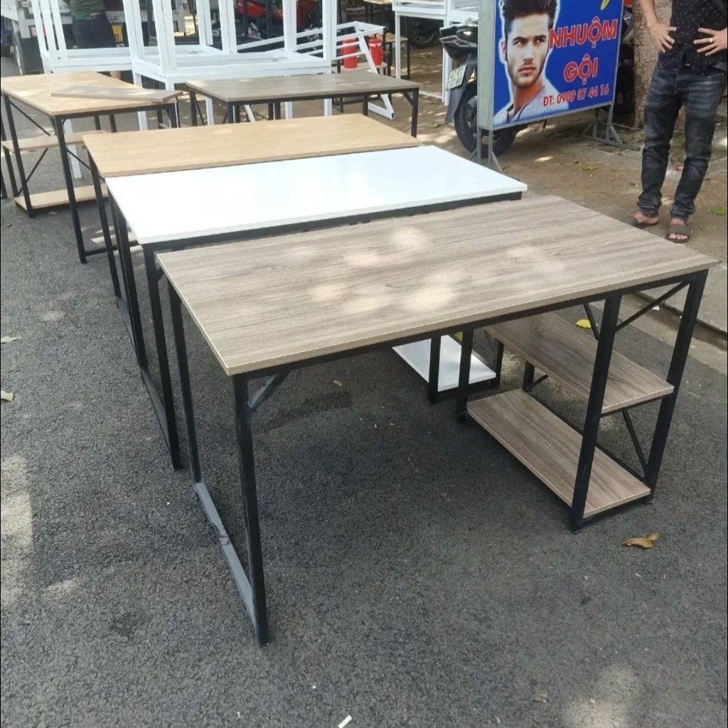 Bàn làm việc liền 2 kệ sách chân sắt mặt gỗ công nghiêp loại 1  - BẢO HÀNH 12 THÁNG