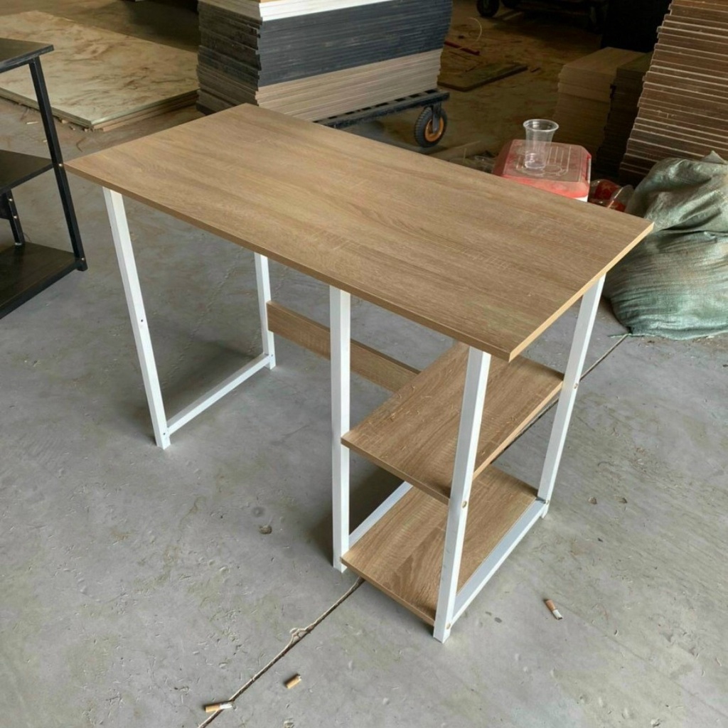 Bàn làm việc liền 2 kệ sách chân sắt mặt gỗ công nghiêp loại 1  - BẢO HÀNH 12 THÁNG