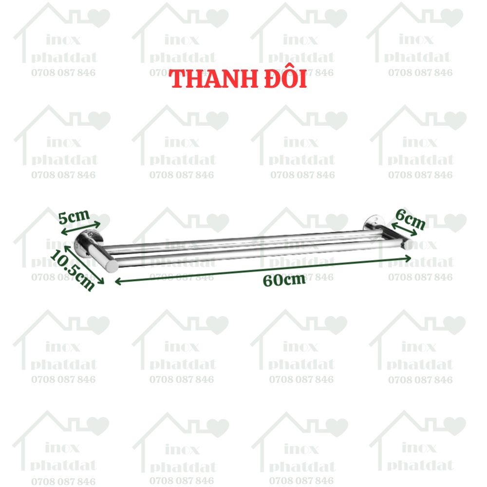Thanh treo khăn Inox 304 PHÁT ĐẠT không rỉ sét, máng khăn nhà tắm cao cấp, giá móc khăn mặt, vắt khăn inox