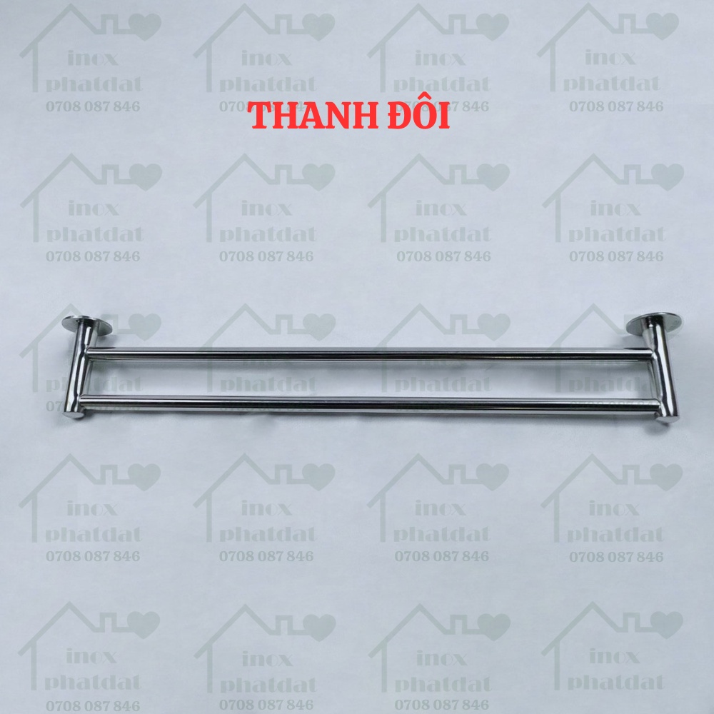 Thanh treo khăn đôi Inox 304 PHÁT ĐẠT không rỉ sét dài 60,80cm,1m,1m2, máng khăn cao cấp, giá móc khăn mặt