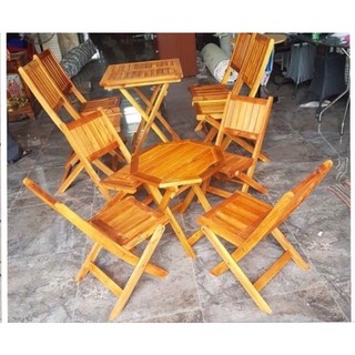 BỘ BÀN GHẾ GỖ CAFE MINI GẤP GỌN