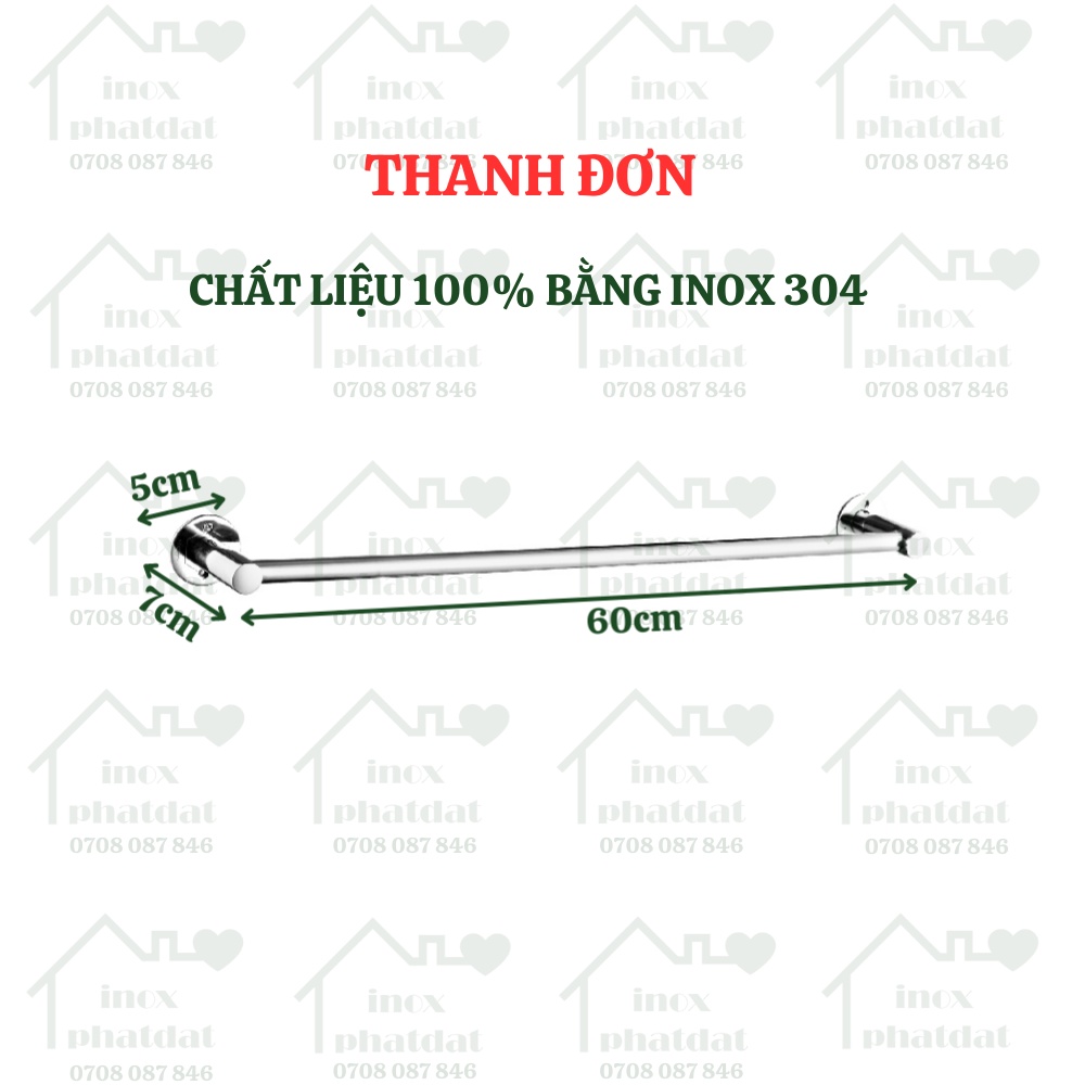 Thanh treo khăn Inox 304 PHÁT ĐẠT không rỉ sét DÀI 1 MÉT, máng khăn nhà tắm cao cấp, giá móc khăn mặt