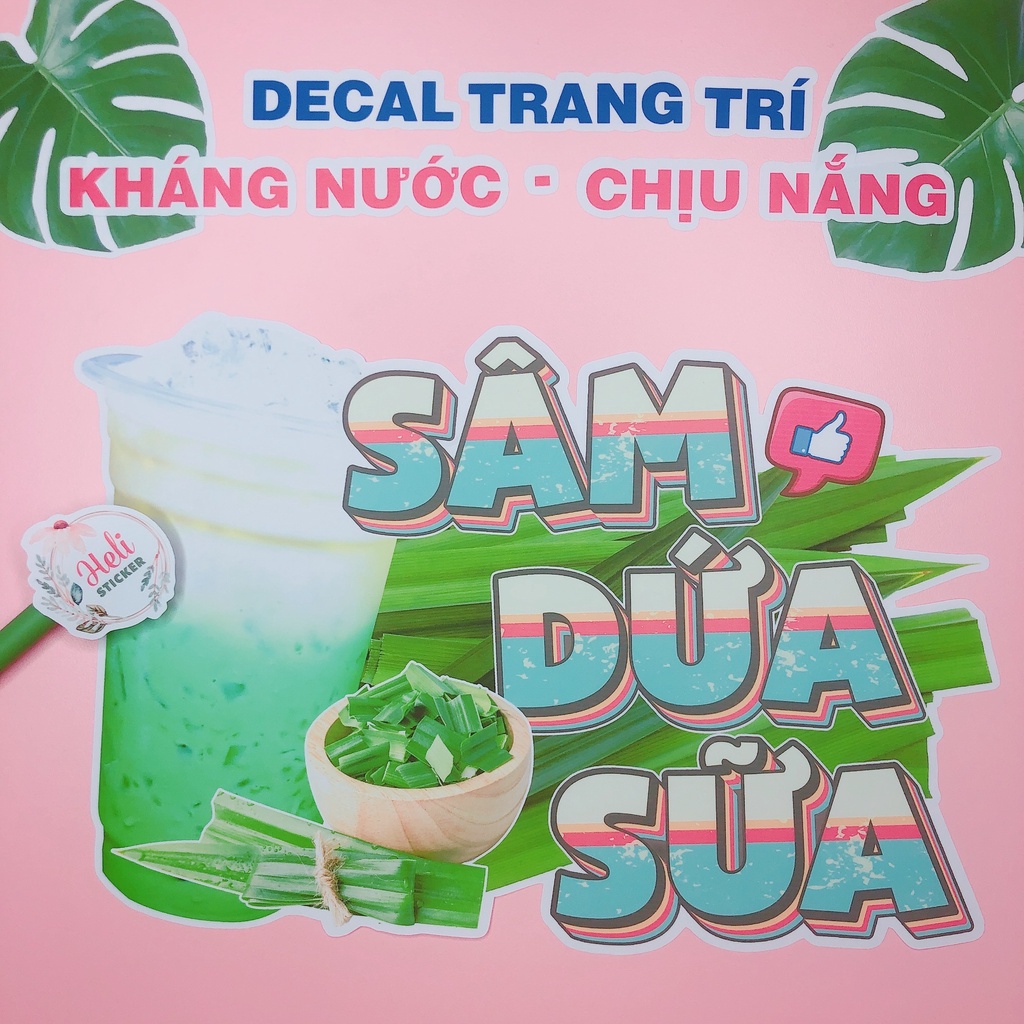 Decal Trang Trí Quán SÂM DỨA SỮA Loại 1 ✨ Hình Dán Decor Quán Trà Sữa, Cà Phê, Sinh Tố - Kháng Nước, Chịu Nắng, Cắt Sẵn.