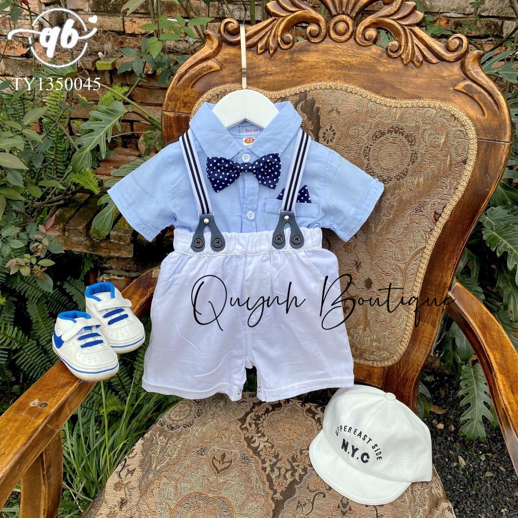 Quần áo trẻ em Quỳnh Boutique Set yếm công tử áo xanh cho bé yêu