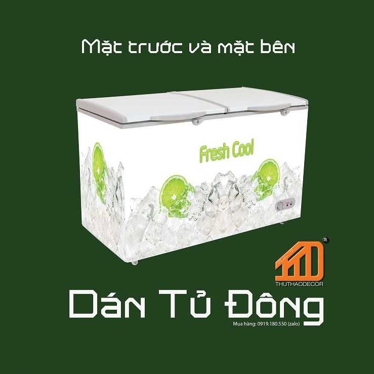 Decal trang trí dán tủ đông - TRÁI CHANH - Chống thấm nước