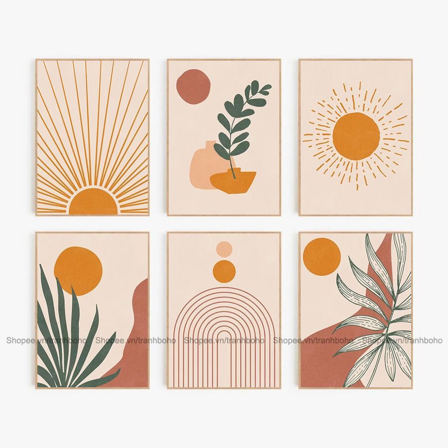 Tranh BOHO trừu tượng (size 50*70cm) - Tranh canvas treo tường cao cấp, tặng đinh 3 chân treo tranh.