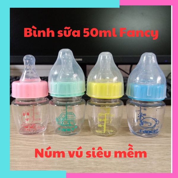 Bình sữa cho bé bình sữa 50ml Fancy Cacara bình nước cho bé sơ sinh núm vú siêu mềm chống sặc chống 